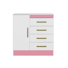 Cômoda Demóbile 4 Gavetas Com Sapateira e Pé Montevideu Branco Rosa Flex