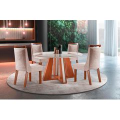 Mesa Rubi Com 4 Cadeiras Eldora LJ Móveis Castanho Premium