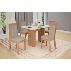Conjunto Sala de Jantar Tuboarte Manoela Com 4 Cadeiras Bella Amêndola Off White Roma Nikki