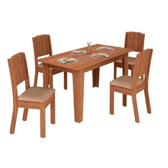 Conjunto Sala de Jantar Tuboarte Taís Com 4 Cadeiras Star Amêndoa/Capri