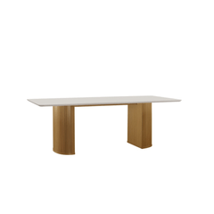 Mesa LJ Dara Para 6 Cadeiras Com Vidro Off White - Castanho Cinamomo