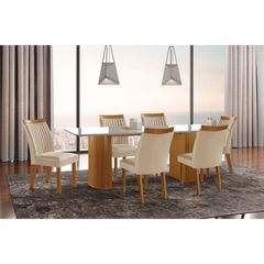 Mesa Com 6 Cadeiras Dara Com Vidro LJ (Castanho Laka)