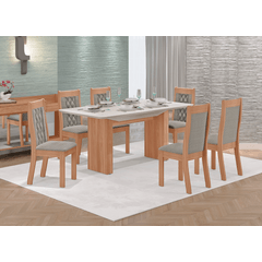 Conjunto Sala de Jantar Tuboarte Manoela Com 6 Cadeiras Bella Amêndoa Off White Capri