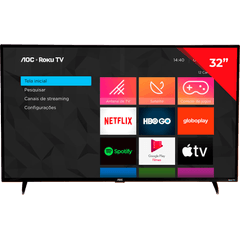 Smart Tv 32” AOC Led 32S5135/78G Roku HD Com Wi-fi, Roku, Entradas HDMI e USB, Preto 220v