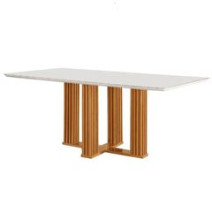 Mesa LJ Florença Para 6 Cadeiras 1,80x0,90m Com Vidro 4mm Off White/Castanho