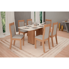 Conjunto Sala de Jantar Tuboarte Manoela Com 6 Cadeiras Bella Amêndoa Off White Roma Nikki