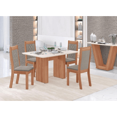 Conjunto Sala de Jantar Tuboarte Manoela Com 4 Cadeiras Bella Amêndoa/Off White/Capri