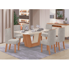 Conjunto Sala de Jantar Tuboarte Clarisse 6 Cadeiras Vanessa Amêndoa Off White Roma Nikki