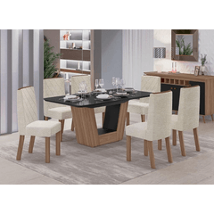 Conjunto Sala de Jantar Tuboarte Clarisse 6 Cadeiras Vanessa Alamo Preto Off Black