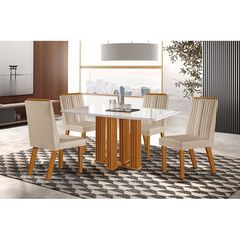 Conjunto Mesa Com 04 Cadeiras Florença Com Vidro LJ Off White Castanho