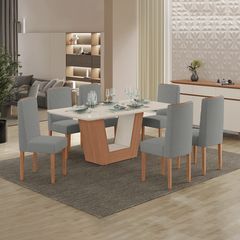 Conjunto Sala Jantar Tuboarte Clarisse 1,60 m Com 06 Cadeiras Vanessa Freijó Roma Kel