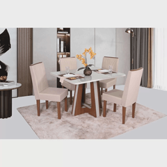 Conjunto Sala São Carlos Vitória Retangular Com Vidro Com 4 Cadeiras Helena Naturalle Off