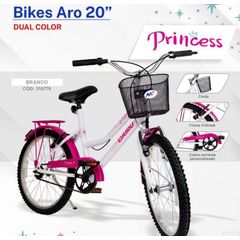 Bicicleta Cairu Aro 20 Princess MTB Branco Pink Com Cesta