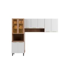 Cozinha De Madeira Telasul Avela 7 Portas + 2 Portas Com Vidro Mel/Branco