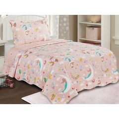 Kit de Colcha Camesa 02 Peças Infantil Estampado Sereias