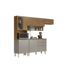 Cozinha De Madeira Demóbile Completa 4 Peças Alba Amêndola Nude Prime