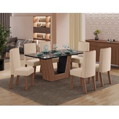 Conjunto Sala de Jantar Tuboarte Clarisse 6 Cadeiras Vanessa Jatobá Preto Off Black Premier