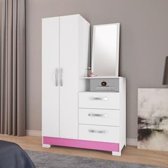 Cômoda Notável 3 Gavetas 2 Portas Multiuso NT 5165 Branco/Rosa