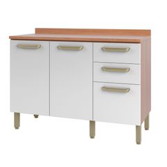 Balcão de Madeira Telasul 3 Portas 2 Gavetas Pimenta 1,20 m Freijó/Branco