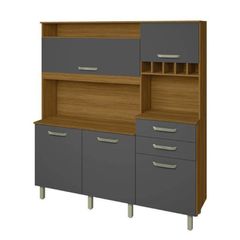 Kit Cozinha de Madeira Nesher Smart Imperatriz 5 Portas 2 Gavetas Freijó-Grafite