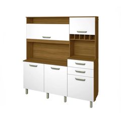 Kit Cozinha de Madeira Nesher Smart  5 Portas 2 Gavetas Freijó-Branco