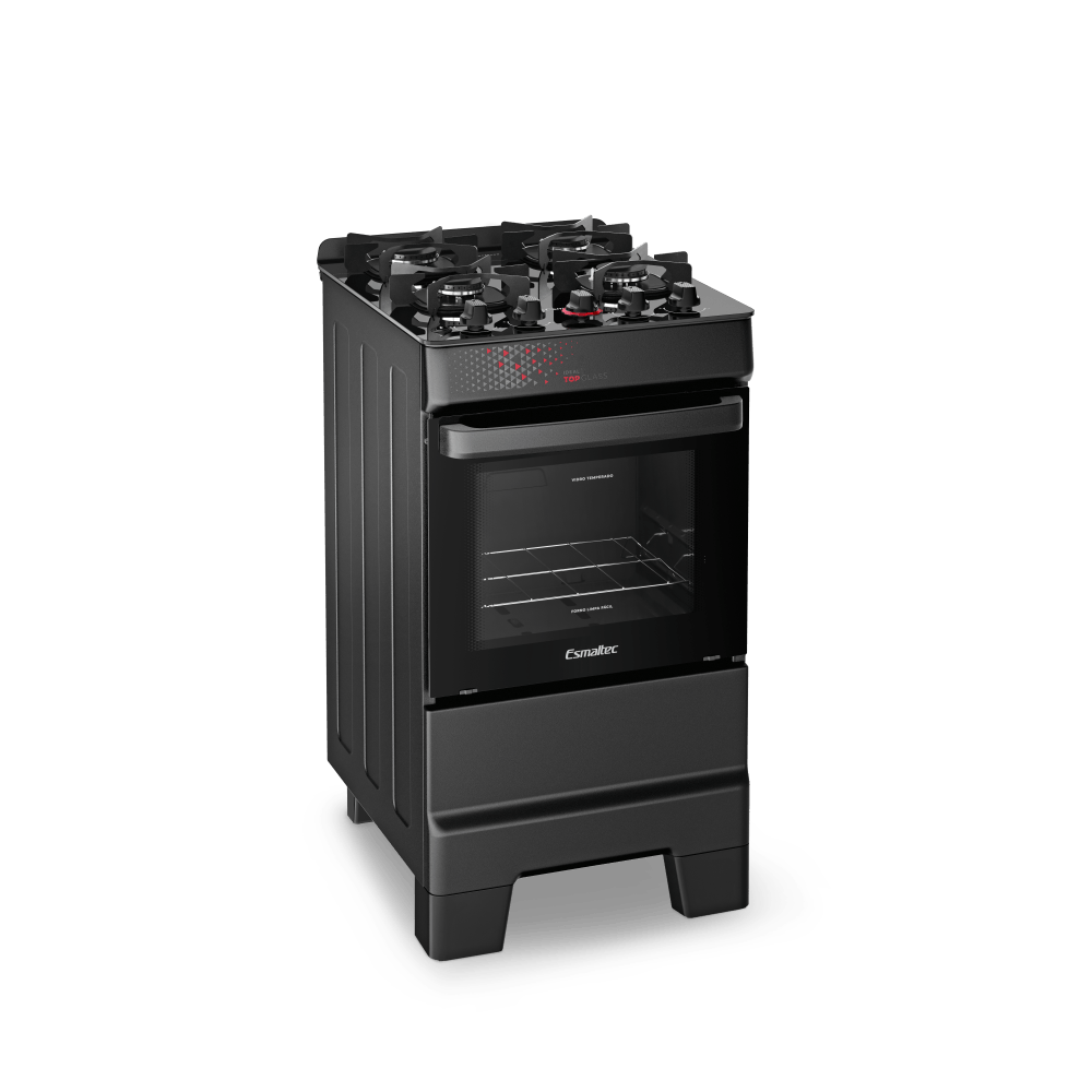 Fogão Esmaltec Ideal Top Glass T4VAP 4126 Mesa de Vidro 4 Bocas Preto