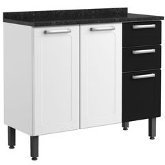 Balcão de Aço Bertolini Multipla Triplo 3 Portas 2 Gavetas Branco Preto