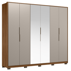 Roupeiro Demóbile 6 Portas 6 Gavetas Atrice Com Espelho Nogueira Nude Prime