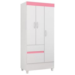 Roupeiro Demóbile 3 Portas 2 Gavetas Wind Branco Rosa Flex