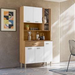 Kit Cozinha de Madeira Kit´s Paraná Golden Plus 6 Portas 1 Gaveta Freijó Supremo Ripado Freijó