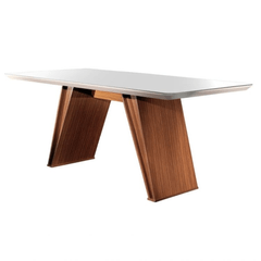 Mesa Lj Atena 6 Cadeiras Com Vidro 4mm 1.80X0.90 Off White/Castanho Cinamomo