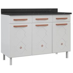 Balcão de Aço Telasul Mirage Triplo 3 Gavetas Com Tampo Branco