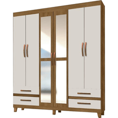 Roupeiro Madeform Cedro 6 Portas 4 Gavetas Com 4 Espelhos Freijó Off White