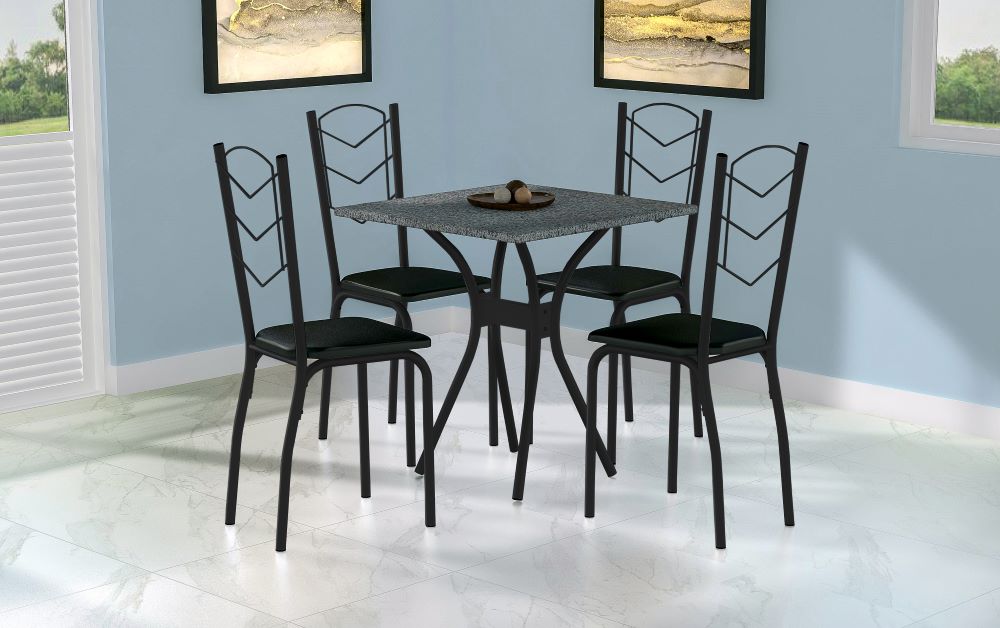Conjunto 4 Cadeiras Leticia Tampo Granito Preto Tubform