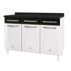 Balcão de Aço Cristal Triplo 3 Gavetas Com Tampo Preto