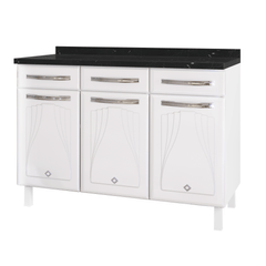 Balcão de Aço Cristal Triplo 3 Gavetas Com Tampo Branco