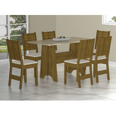Conjunto Sala de Jantar Madeform Nicole Tampo MDF Com 6 Cadeiras Castanho Off White