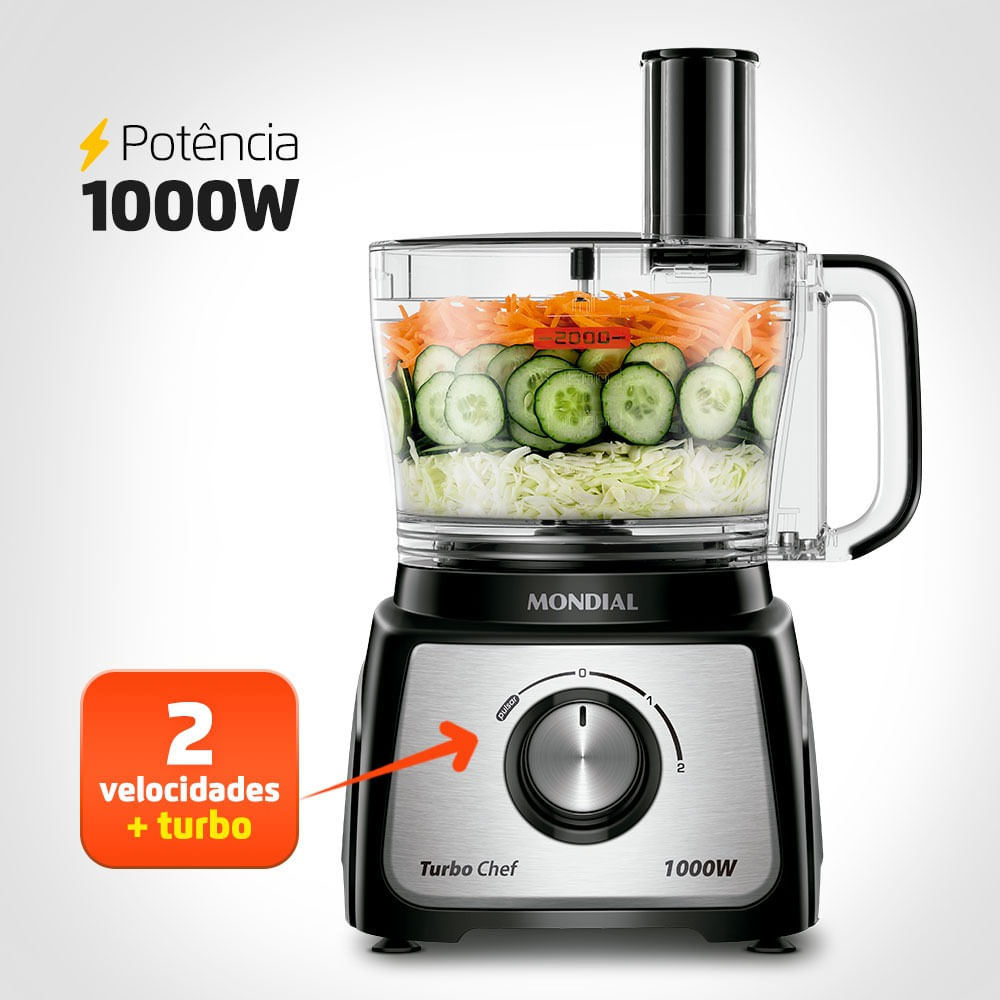 Multiprocessador Mondial MPN-01-BE Turbo Chef 7 em 1 1000Watts