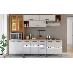 Cozinha De Madeira Telasul Pimenta 7 Portas Com Vidro Reflecta Freijó/Branco