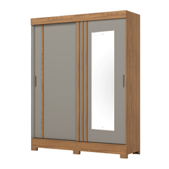 Roupeiro 2 Portas Correr com Espelho Nature Off White Cinza Henn