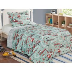 Kit de Colcha Camesa 02 Peças Infantil Estampado Trilhos