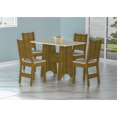 Conjunto Sala de Jantar Madeform Nicole Tampo MDF Com 4 Cadeiras Castanho Off White