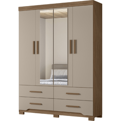 Roupeiro Moval 4 Portas 4 Gavetas Miami Com Espelho Carvalho Fendi