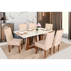 Conjunto Sala São Carlos Vitória Retangular Com Vidro Com 6 Cadeiras Helena Naturalle Off