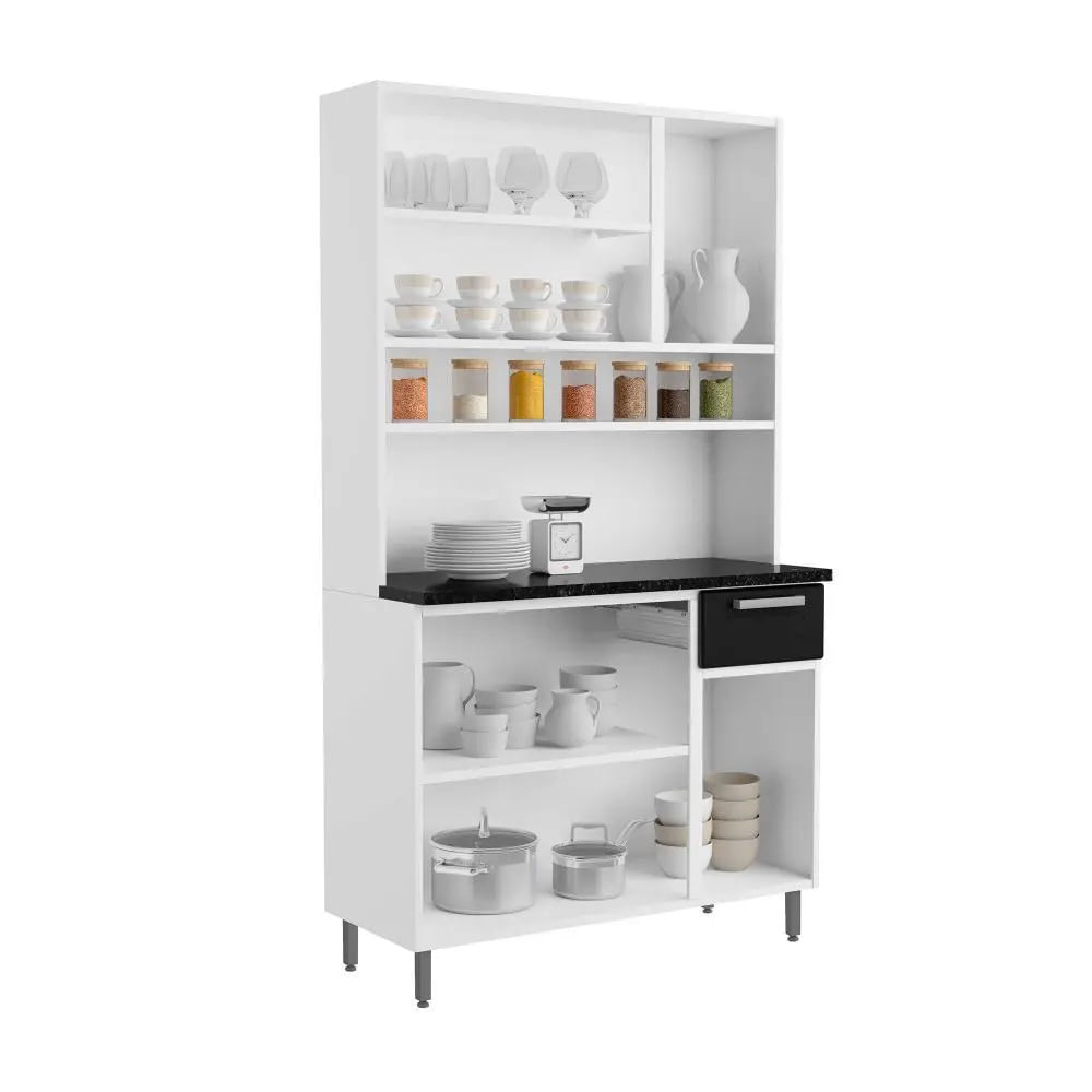 Kit Cozinha de Aço Bertolini 6 Portas 1 Gaveta Branco Preto