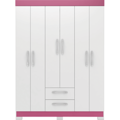 Roupeiro Notável 6 Portas 2 Gavetas NT6015 Branco/Rosa