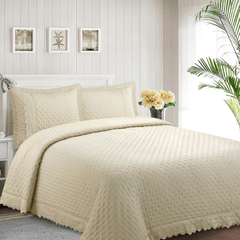 kit Colcha Adomes Bordado Inglês 3 Peças King Marfim