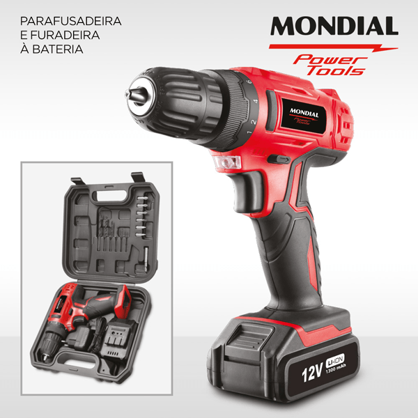 Parafusadeira e Furadeira Mondial FPF06M a Bateria 12V C Maleta