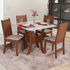 Conjunto Sala São Carlos Amanda Quadrada Com 4 Cadeiras Elane Naturalle Off White