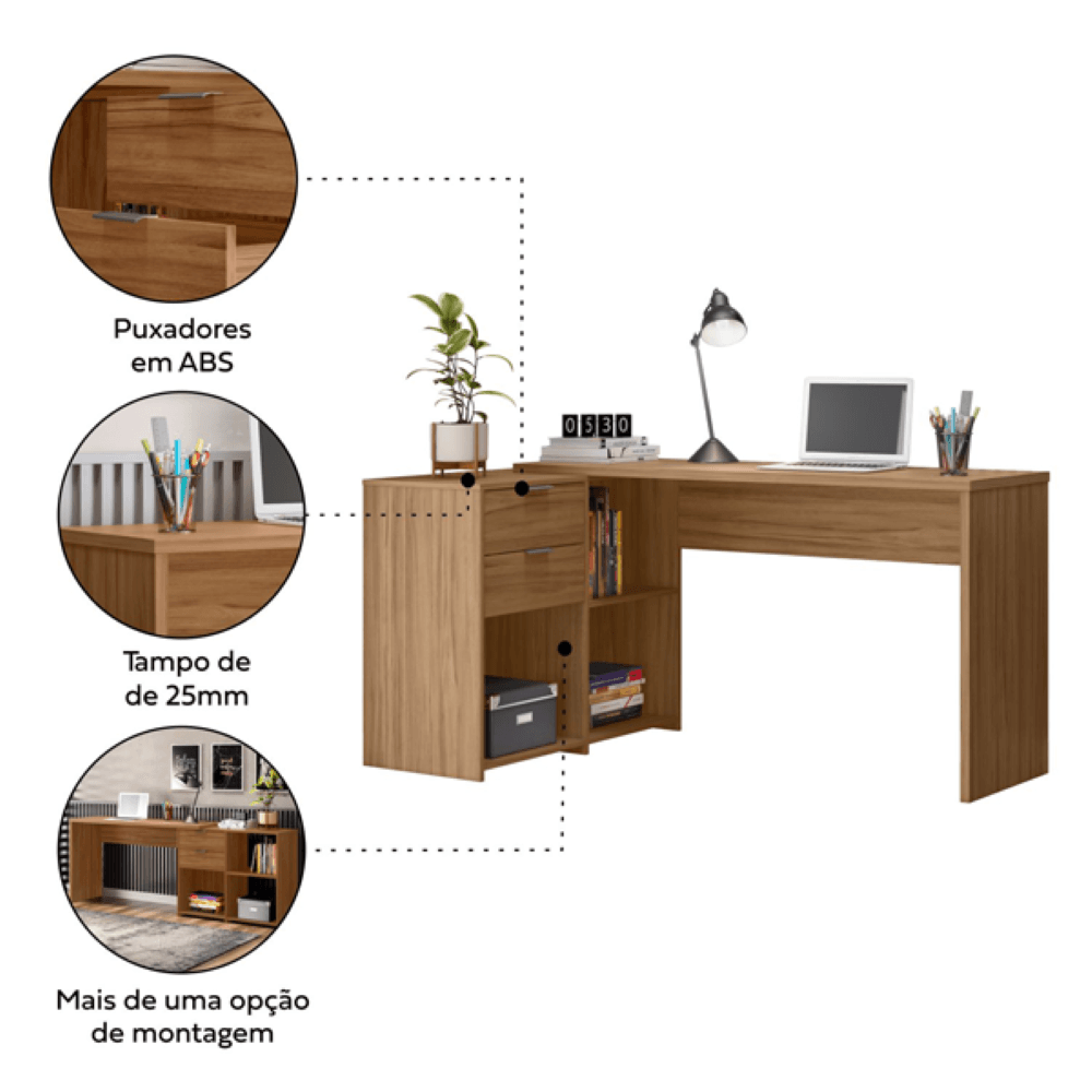 Mesa Para Computador Notável 2 Gavetas Office NT 2060 Freijó Trend